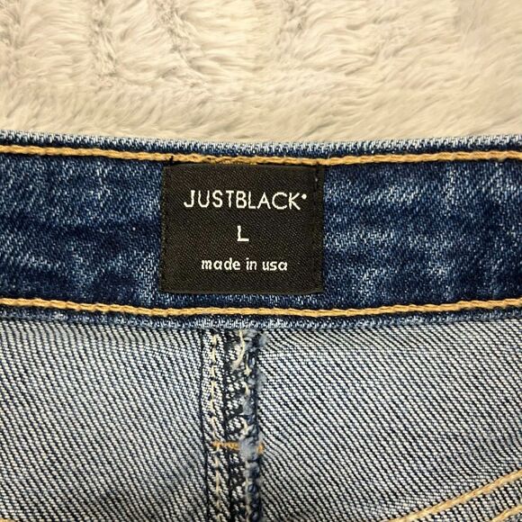 Just Black Denim Skirt Women L A-Line Button Front Medium Wash Stretch USA Made - Picture 2 of 6